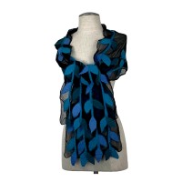 Black base Blue Dark Green and Turquoise Leaf Scarf